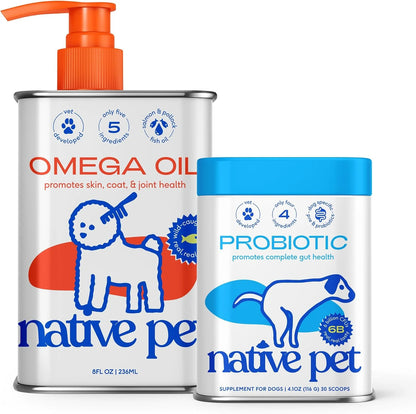 Native Pet Omega Oil for Dogs (8 oz.) & Probiotic for Dogs (4.1 oz.)