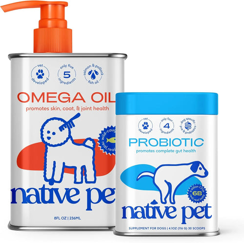 Native Pet Omega Oil for Dogs (8 oz.) & Probiotic for Dogs (4.1 oz.)