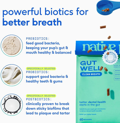 Native Pet Fresh Breath & Skin Support Bundle: 60 Scoops GutWell Clean Breath - Dog Breath Freshener & 8 Oz. Omega 3 Fish Oil for Dogs & Cats - Promotes Healthy Skin, Shiny Coat, & Strong Joints