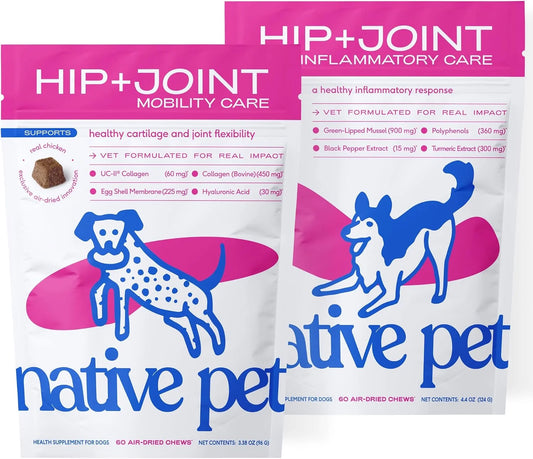 Native Pet Joint Care & Pain Relief Bundle: Hip & Joint Supplement for Dogs - Helps Maintain Healthy Cartilage & Flexibility - Pain Relief for Dogs with Collagen to Promote Bone Health - 60 Count