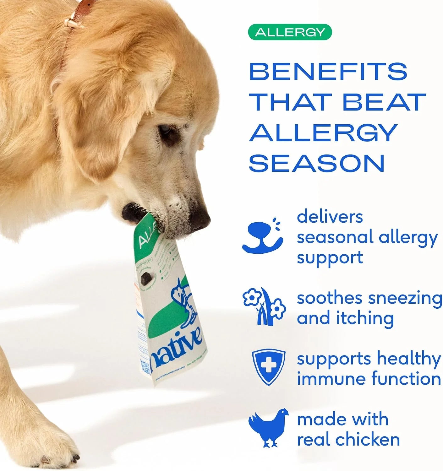 Native Pet Omega Skin and Coat Chews for Dogs (30 Air-Dried Chews) & Allergy Chews (30 Air-Dried Chews) - Promotes Healthy Skin & Shiny Coat - Soothing Itchy Skin & Digestive Support