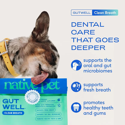 Native Pet Fresh Breath & Skin Support Bundle: 60 Scoops GutWell Clean Breath - Dog Breath Freshener & 8 Oz. Omega 3 Fish Oil for Dogs & Cats - Promotes Healthy Skin, Shiny Coat, & Strong Joints